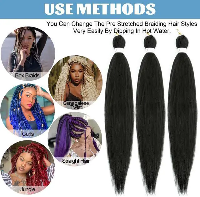 Alt view image 6 of 7 - Kids Braiding Hair Pre stretched Natural Black 16 Inch 3 Packs,1B#