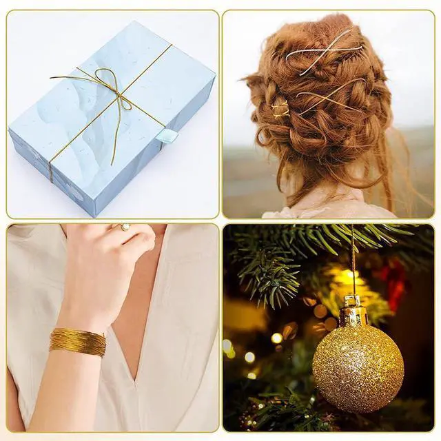 Alt view image 7 of 7 - 4 Pieces 5M Elastic Cords Braids Hair Dreadlock Braids Hair Accessories Metallic Tinsel Stretch Cord Ribbon Gold Silver String Jewelry Thread for Hair Braiding Ornament Hanging and Gift Wrapping