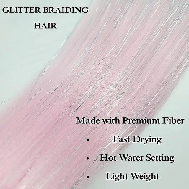 Alt view image 5 of 7 - Light Pink Tinsel Kids Braiding Hair Pre stretched for Glitter Braids Soft