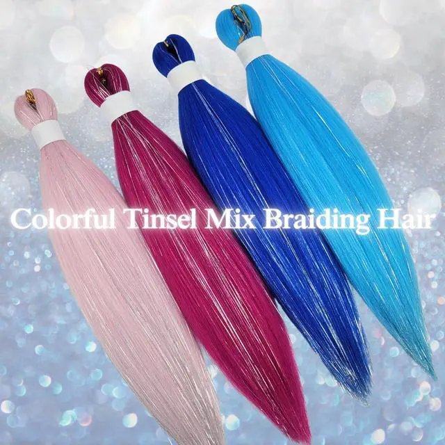 Alt view image 7 of 7 - Light Pink Tinsel Kids Braiding Hair Pre stretched for Glitter Braids Soft