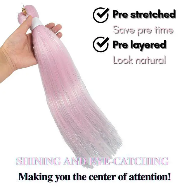 Alt view image 6 of 7 - Light Pink Tinsel Kids Braiding Hair Pre stretched for Glitter Braids Soft