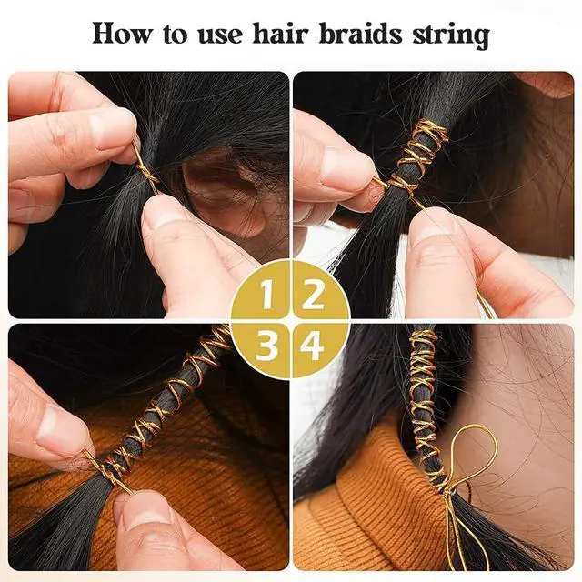 Alt view image 5 of 7 - 4 Pieces 5M Elastic Cords Braids Hair Dreadlock Braids Hair Accessories Metallic Tinsel Stretch Cord Ribbon Gold Silver String Jewelry Thread for Hair Braiding Ornament Hanging and Gift Wrapping