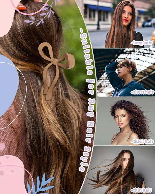 Alt view image 5 of 7 - 4 PCS Bow Hair Claw Clip for Women, 5.1" Big Claw Clips for Thick Hair