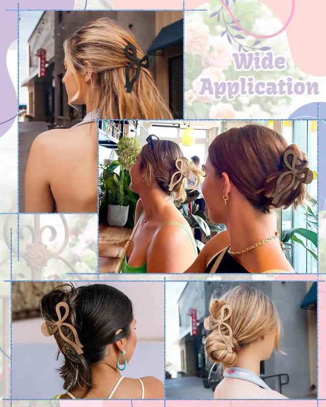 Alt view image 6 of 7 - 4 PCS Bow Hair Claw Clip for Women, 5.1" Big Claw Clips for Thick Hair