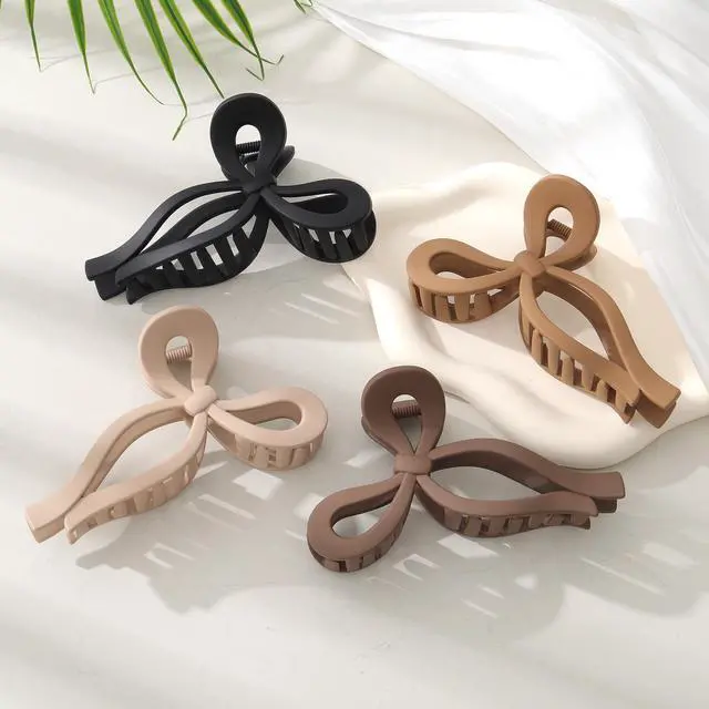 Alt view image 7 of 7 - 4 PCS Bow Hair Claw Clip for Women, 5.1" Big Claw Clips for Thick Hair