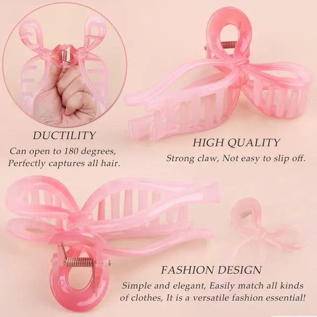 Alt view image 3 of 6 - 4 Pcs Bow Hair Clips Elegant Hair Claw Butterfly Hair Accessories for Girls Nonslip Butterfly Clips Hair Grips Styling Accessories for Women