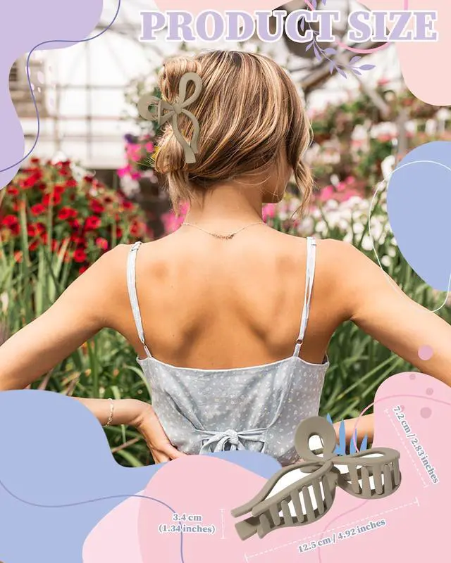 Alt view image 2 of 7 - 4 PCS Bow Hair Claw Clip for Women, 5.1" Big Claw Clips for Thick Hair