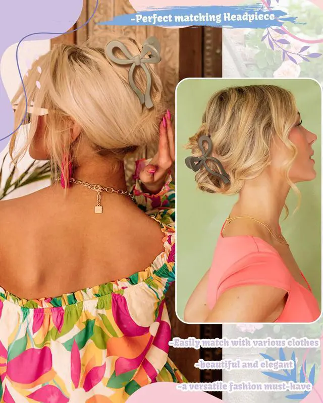 Alt view image 3 of 7 - 4 PCS Bow Hair Claw Clip for Women, 5.1" Big Claw Clips for Thick Hair