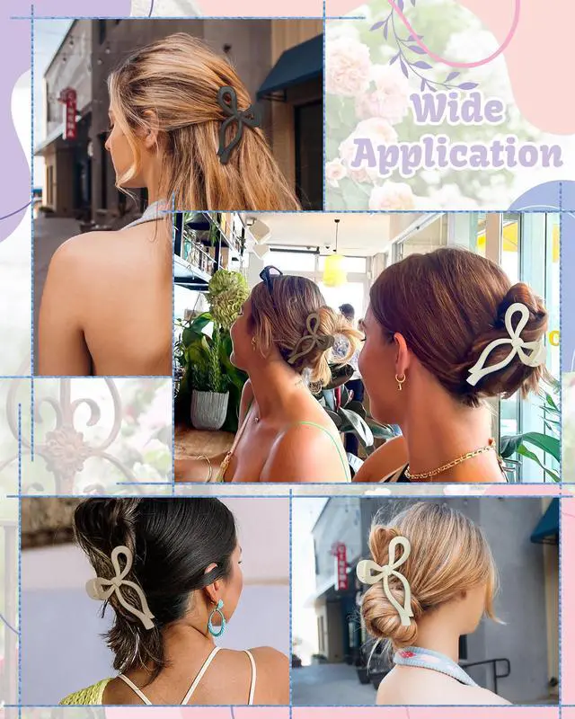Alt view image 5 of 7 - 4 PCS Bow Hair Claw Clip for Women, 5.1" Big Claw Clips for Thick Hair