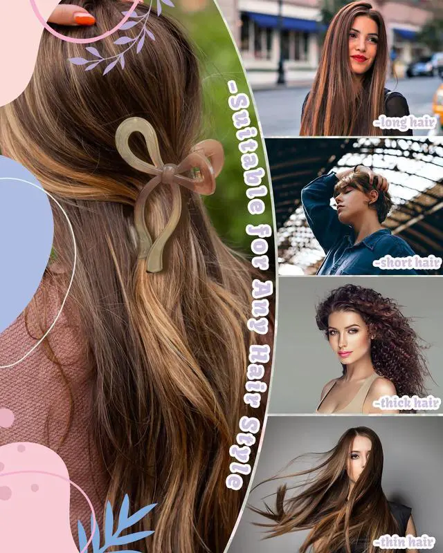 Alt view image 6 of 7 - 4 PCS Bow Hair Claw Clip for Women, 5.1" Big Claw Clips for Thick Hair