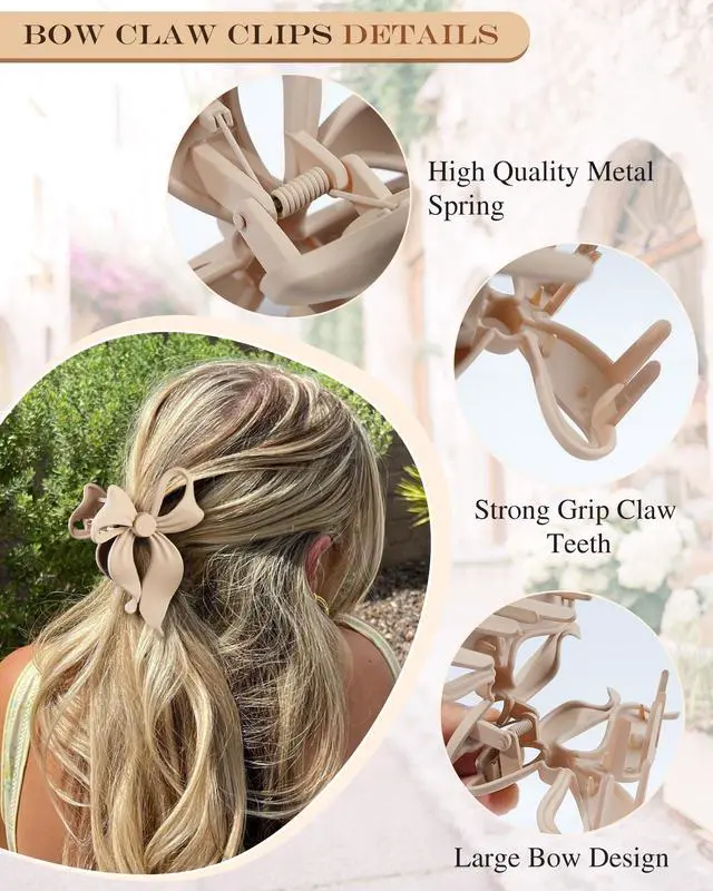 Alt view image 3 of 6 - 4 PCS Bow Hair Clips Bow Claw Clip for Women, Large Hair Claw Clips