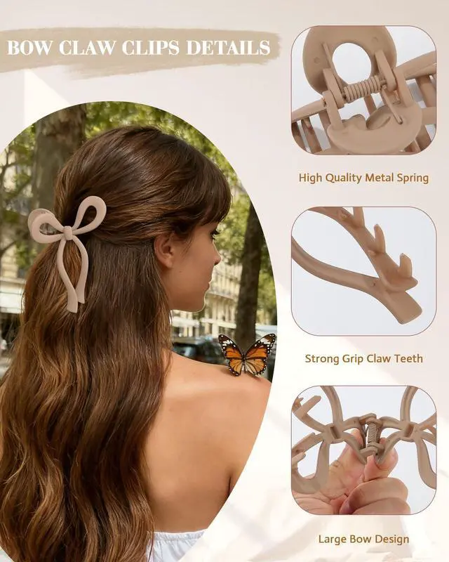 Alt view image 4 of 7 - 4 Pack Large Bow Hair Claw Clips for Women 4.3" Hair Accessories