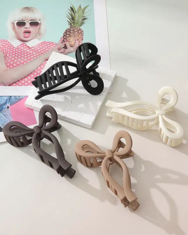 Alt view image 6 of 7 - 4 Pack Large Bow Hair Claw Clips for Women 4.3" Hair Accessories
