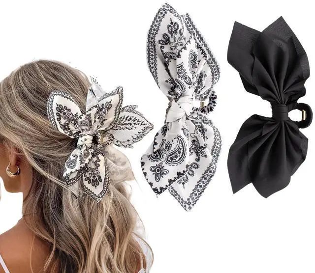 Main image of Bow Claw Clips Bow Hair Clips Black White Paisley 2PCS Big Hair Bows for Women Butterfly Styling Large Hair Clips for Thick Hair for Girls Hair Accessories for Teen Gifts for Ladies