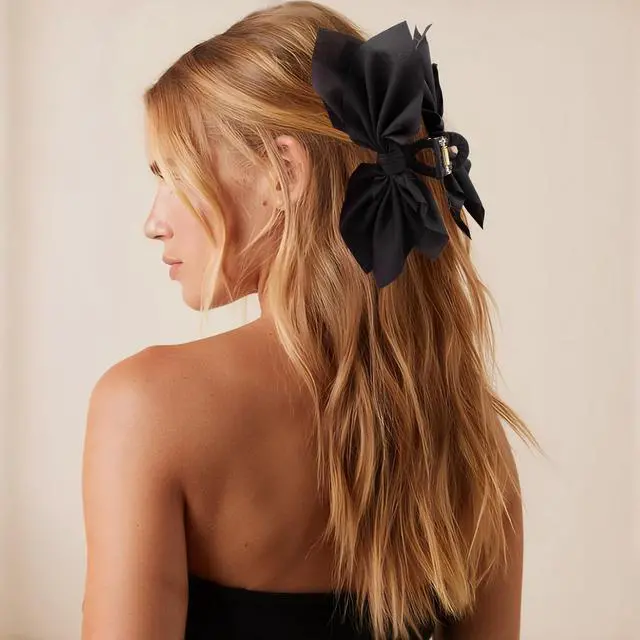 Alt view image 2 of 7 - Bow Claw Clips Bow Hair Clips Black White Paisley 2PCS Big Hair Bows for Women Butterfly Styling Large Hair Clips for Thick Hair for Girls Hair Accessories for Teen Gifts for Ladies