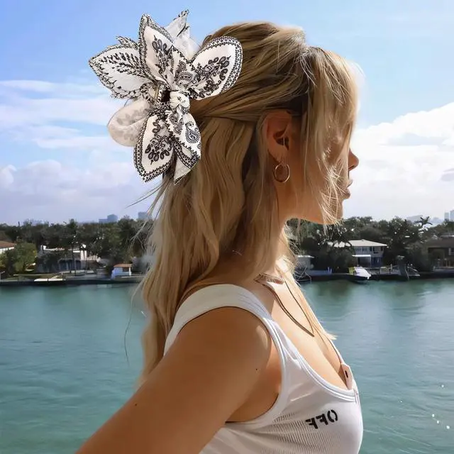 Alt view image 3 of 7 - Bow Claw Clips Bow Hair Clips Black White Paisley 2PCS Big Hair Bows for Women Butterfly Styling Large Hair Clips for Thick Hair for Girls Hair Accessories for Teen Gifts for Ladies