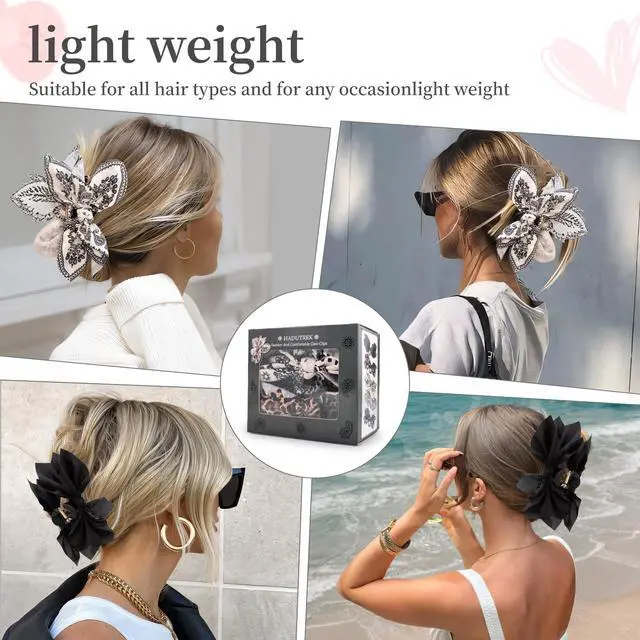 Alt view image 4 of 7 - Bow Claw Clips Bow Hair Clips Black White Paisley 2PCS Big Hair Bows for Women Butterfly Styling Large Hair Clips for Thick Hair for Girls Hair Accessories for Teen Gifts for Ladies