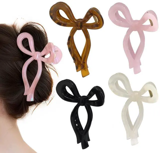 Main image of 4 Pack Jelly Bow Hair Clips 4.3" Large