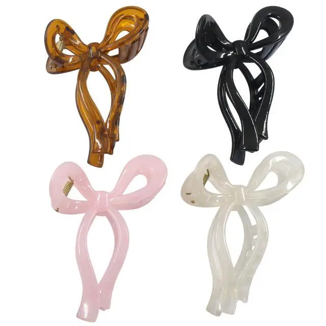 Alt view image 2 of 5 - 4 Pack Jelly Bow Hair Clips 4.3" Large