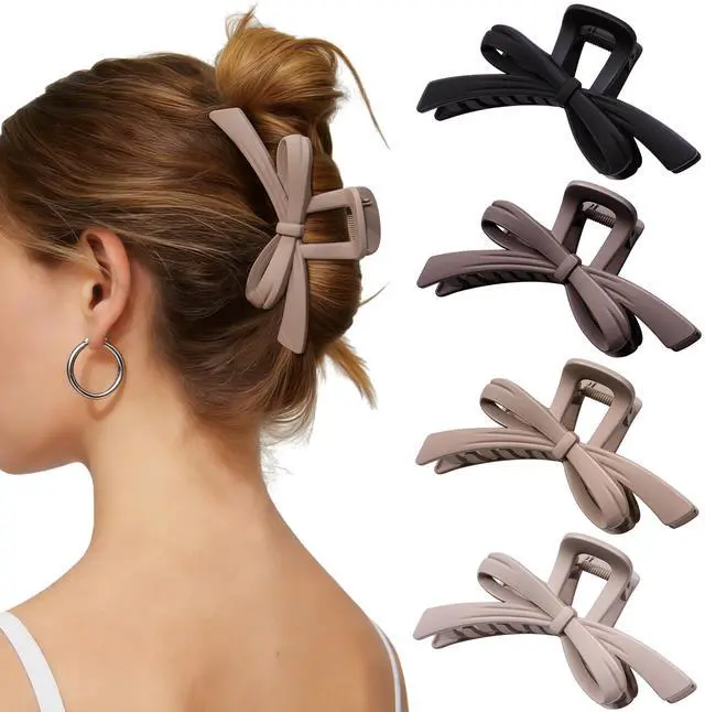 Main image of 4 Pack Cute Bow Claw Clips, 4.92" Nonslip Large Matte Strong Hold