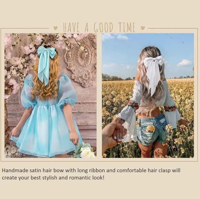 Alt view image 5 of 7 - Hair Bows for Women Girls 8 PCS Hair Ribbon Bow Hair Clips with Long Tails Vintage Hair Accessories for Women Gifts