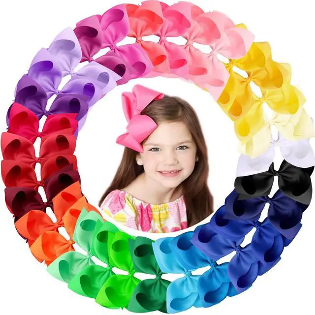 Main image of Hair Bows for Girls, 30 Colors 6 Inch Grosgrain Ribbon Hair Bows Clips Alligator Clips Barrettes Hair Accessories, Back to School, Party, Photography, Christmas, Travel