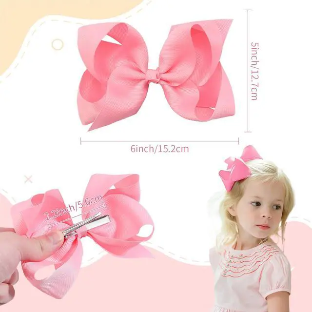 Alt view image 4 of 7 - Hair Bows for Girls, 30 Colors 6 Inch Grosgrain Ribbon Hair Bows Clips Alligator Clips Barrettes Hair Accessories, Back to School, Party, Photography, Christmas, Travel