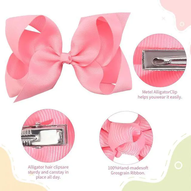 Alt view image 5 of 7 - Hair Bows for Girls, 30 Colors 6 Inch Grosgrain Ribbon Hair Bows Clips Alligator Clips Barrettes Hair Accessories, Back to School, Party, Photography, Christmas, Travel