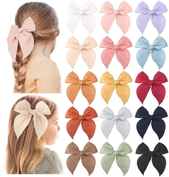 Main image of Big Hair Bows for Girls, Cotton Linen Alligator Clips, 5.5" Bows