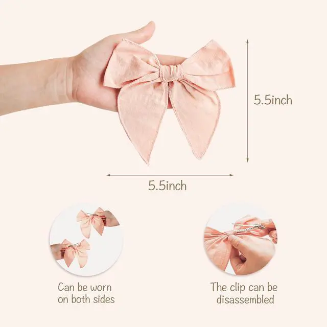 Alt view image 3 of 7 - Big Hair Bows for Girls, Cotton Linen Alligator Clips, 5.5" Bows