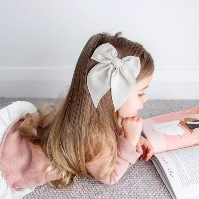 Alt view image 5 of 7 - Big Hair Bows for Girls, Cotton Linen Alligator Clips, 5.5" Bows