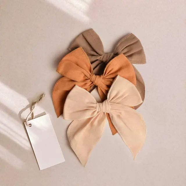 Alt view image 6 of 7 - Big Hair Bows for Girls, Cotton Linen Alligator Clips, 5.5" Bows