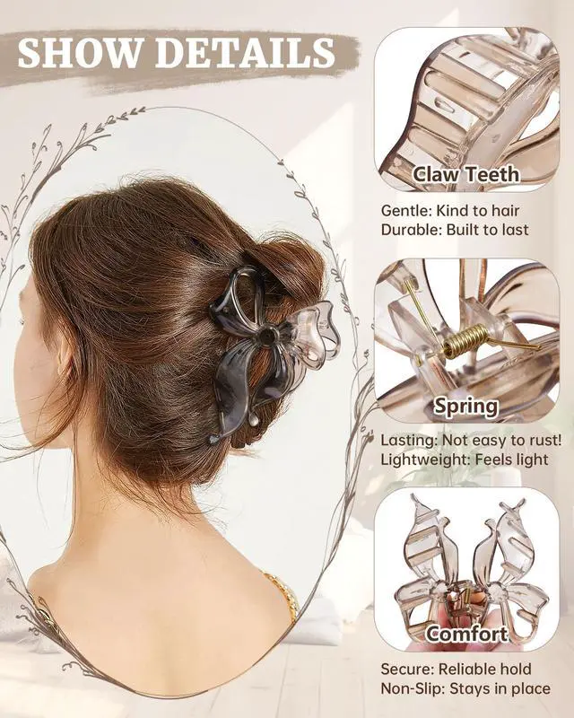 Alt view image 3 of 7 - 4 pack Cute Bow Claw Clip for Women, Nonslip Matte Strong Hold