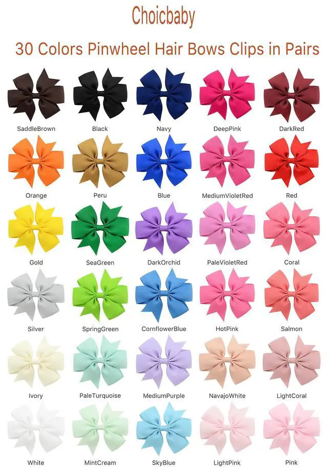 Alt view image 5 of 7 - 60pcs 3 Inches Boutique Grosgrain Ribbon Pinwheel Hair Bows for Baby Girls, Toddler Bows Hair Clip Birthday Gifts In Pair
