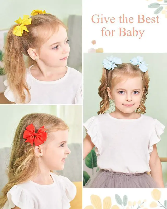 Alt view image 6 of 7 - 60pcs 3 Inches Boutique Grosgrain Ribbon Pinwheel Hair Bows for Baby Girls, Toddler Bows Hair Clip Birthday Gifts In Pair