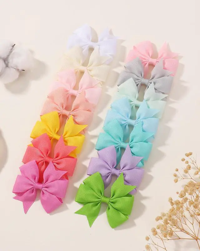Alt view image 7 of 7 - 60pcs 3 Inches Boutique Grosgrain Ribbon Pinwheel Hair Bows for Baby Girls, Toddler Bows Hair Clip Birthday Gifts In Pair