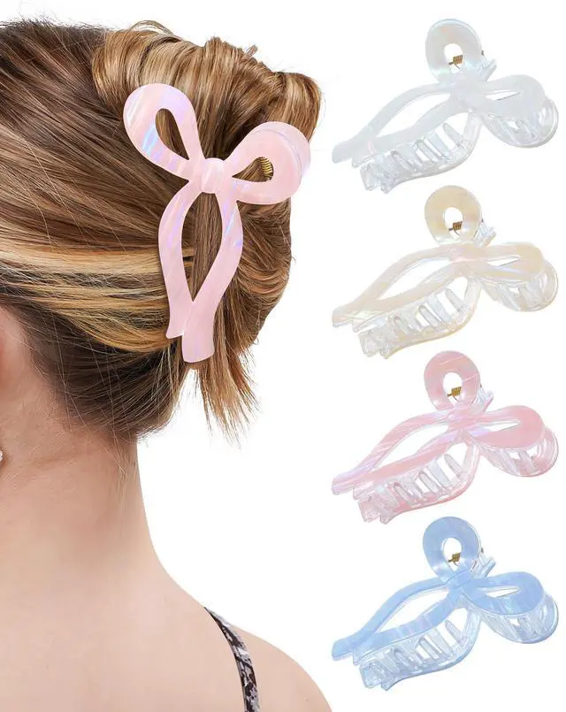 Main image of Acrylic 4 Pack Elegant Bow Hair Claw Clips for Thin and Thick