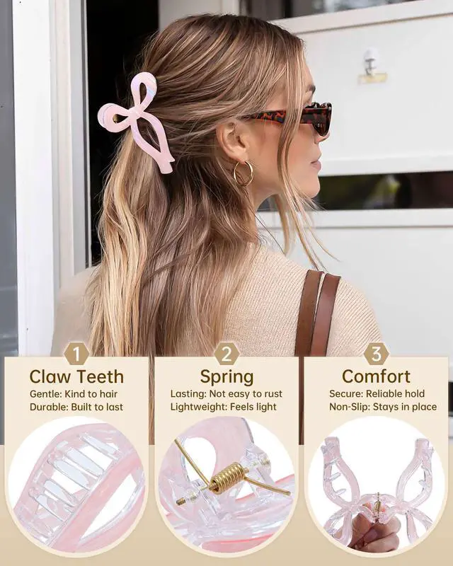 Alt view image 3 of 7 - Acrylic 4 Pack Elegant Bow Hair Claw Clips for Thin and Thick