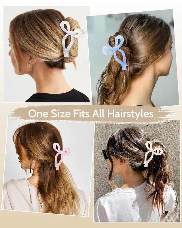 Alt view image 5 of 7 - Acrylic 4 Pack Elegant Bow Hair Claw Clips for Thin and Thick