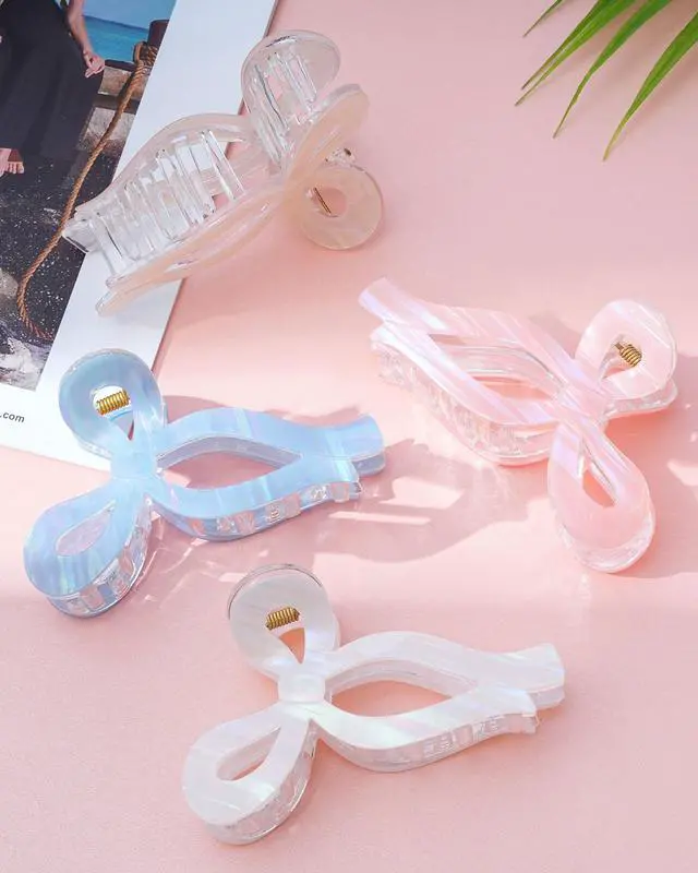 Alt view image 7 of 7 - Acrylic 4 Pack Elegant Bow Hair Claw Clips for Thin and Thick