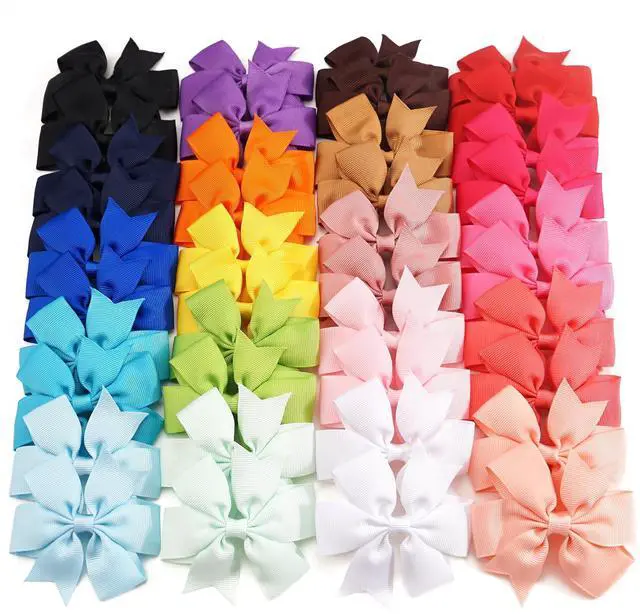 Main image of 40Pcs 3 Inch Boutique Grosgrain Ribbon Pinwheel Hair Bows Alligator Clips For Girls Toddlers Accessories Teens Gifts In Pairs