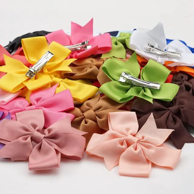 Alt view image 5 of 7 - 40Pcs 3 Inch Boutique Grosgrain Ribbon Pinwheel Hair Bows Alligator Clips For Girls Toddlers Accessories Teens Gifts In Pairs
