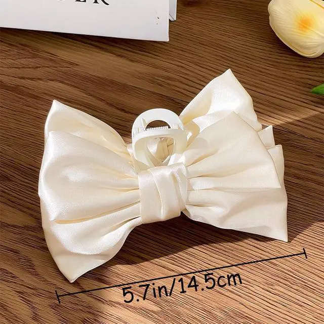 Alt view image 2 of 7 - 3 PCS Large Bow Hair Claw Clips Satin Bow Claw Clip for Women Girl with Long Thick Hair 5.9 inch Elegant Hair Ribbon Design for all types Big (Black+White+Pink)