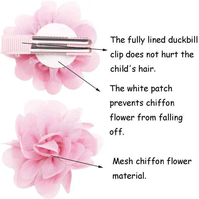 Alt view image 3 of 6 - 40PCS 2" Chiffon Flower Hair Bows Clips for Girls Infants Toddlers