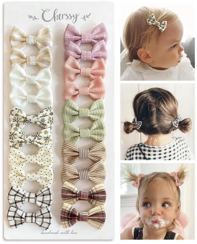 Main image of Baby Girls Hair Bow Clips, 20Pcs Toddler Fully Lined Hair Pins