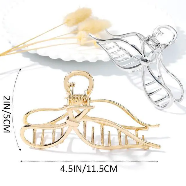 Alt view image 2 of 7 - Bow Claw Clip Gold Metal Hair Clips Medium Hair Jaw Clamps Stylish Hair Accessories for Women and Girls (Pack of 2)