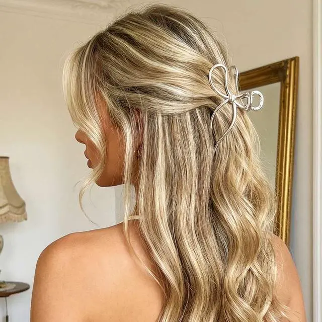 Alt view image 3 of 7 - Bow Claw Clip Gold Metal Hair Clips Medium Hair Jaw Clamps Stylish Hair Accessories for Women and Girls (Pack of 2)