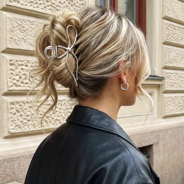 Alt view image 6 of 7 - Bow Claw Clip Gold Metal Hair Clips Medium Hair Jaw Clamps Stylish Hair Accessories for Women and Girls (Pack of 2)