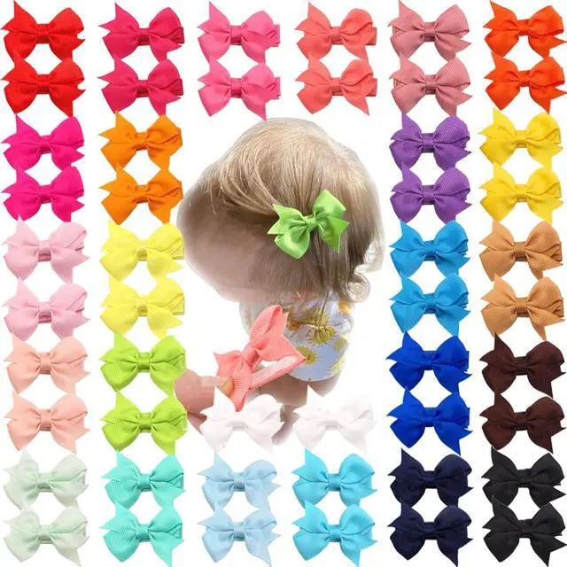 Main image of Baby Hair Clips 50Pcs 2" Baby Hair Bows Fully Covered Barrette Clips