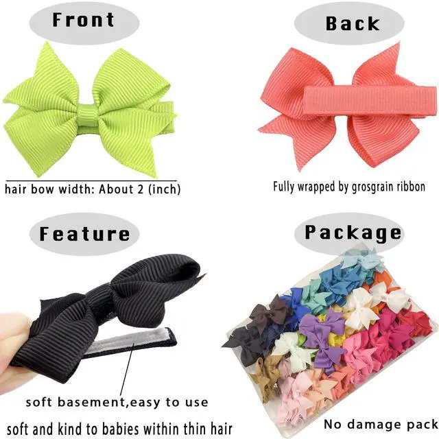 Alt view image 2 of 7 - Baby Hair Clips 50Pcs 2" Baby Hair Bows Fully Covered Barrette Clips